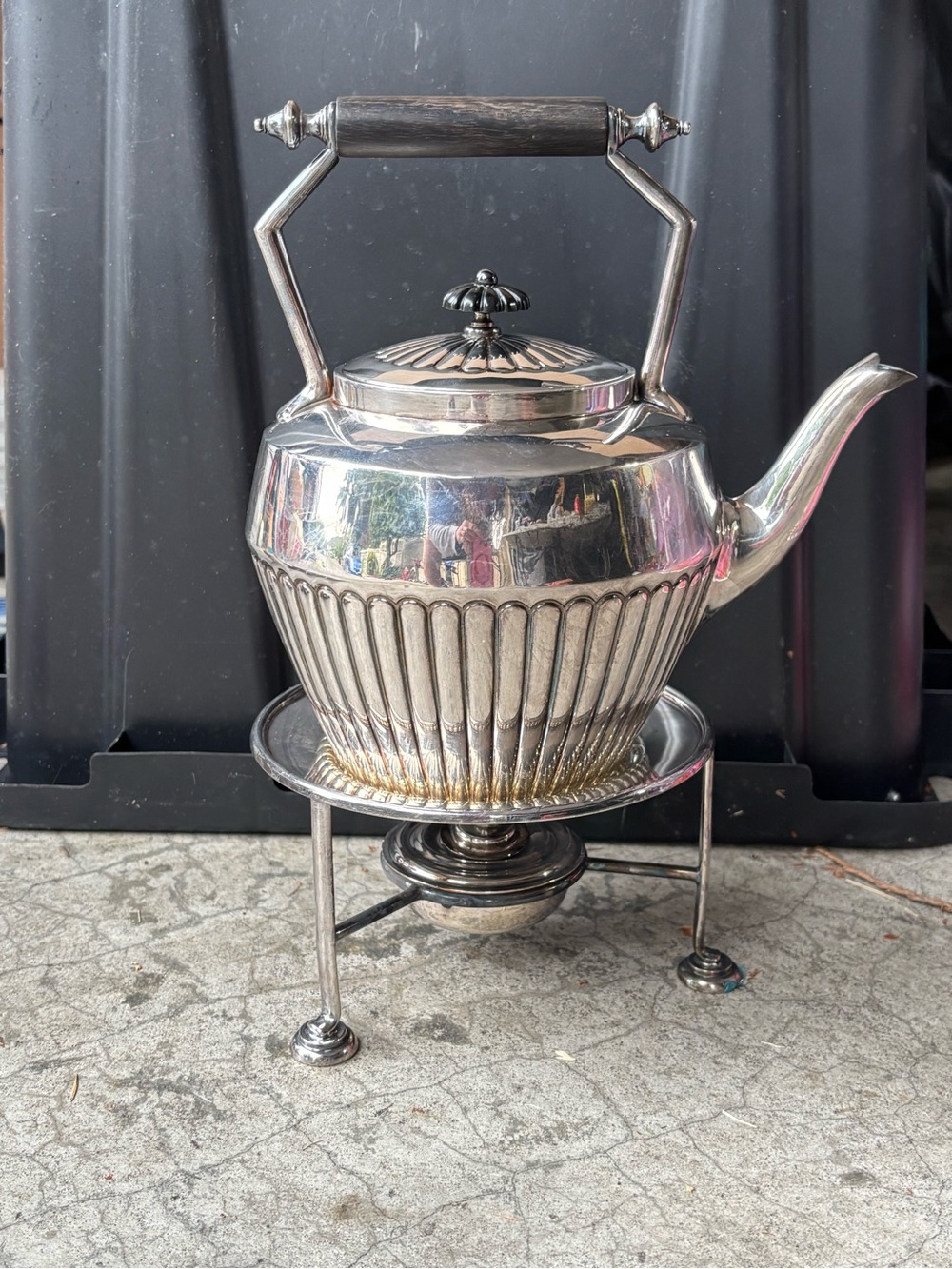Godinger Silverplated 1.5 Qt Teapot w/ Warming Stand Burner Tea Coffee Pot